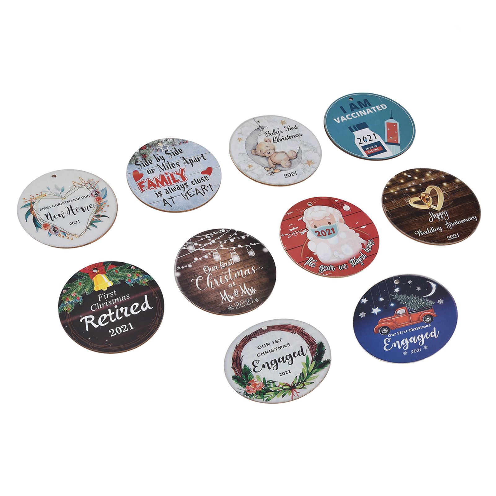 10pcs Christmas Hangings Wooden Round Beautiful Pattern Christmas Tags with view 6