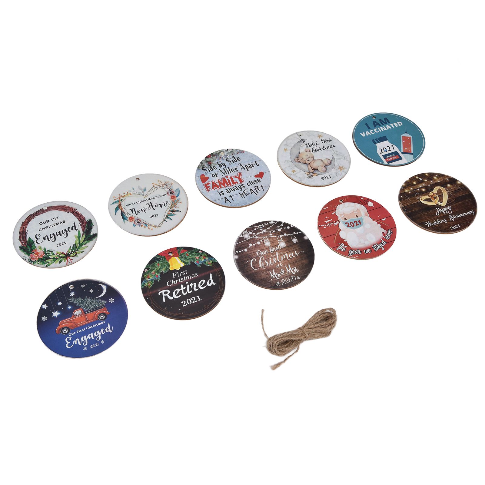 10pcs Christmas Hangings Wooden Round Beautiful Pattern Christmas Tags with view 7