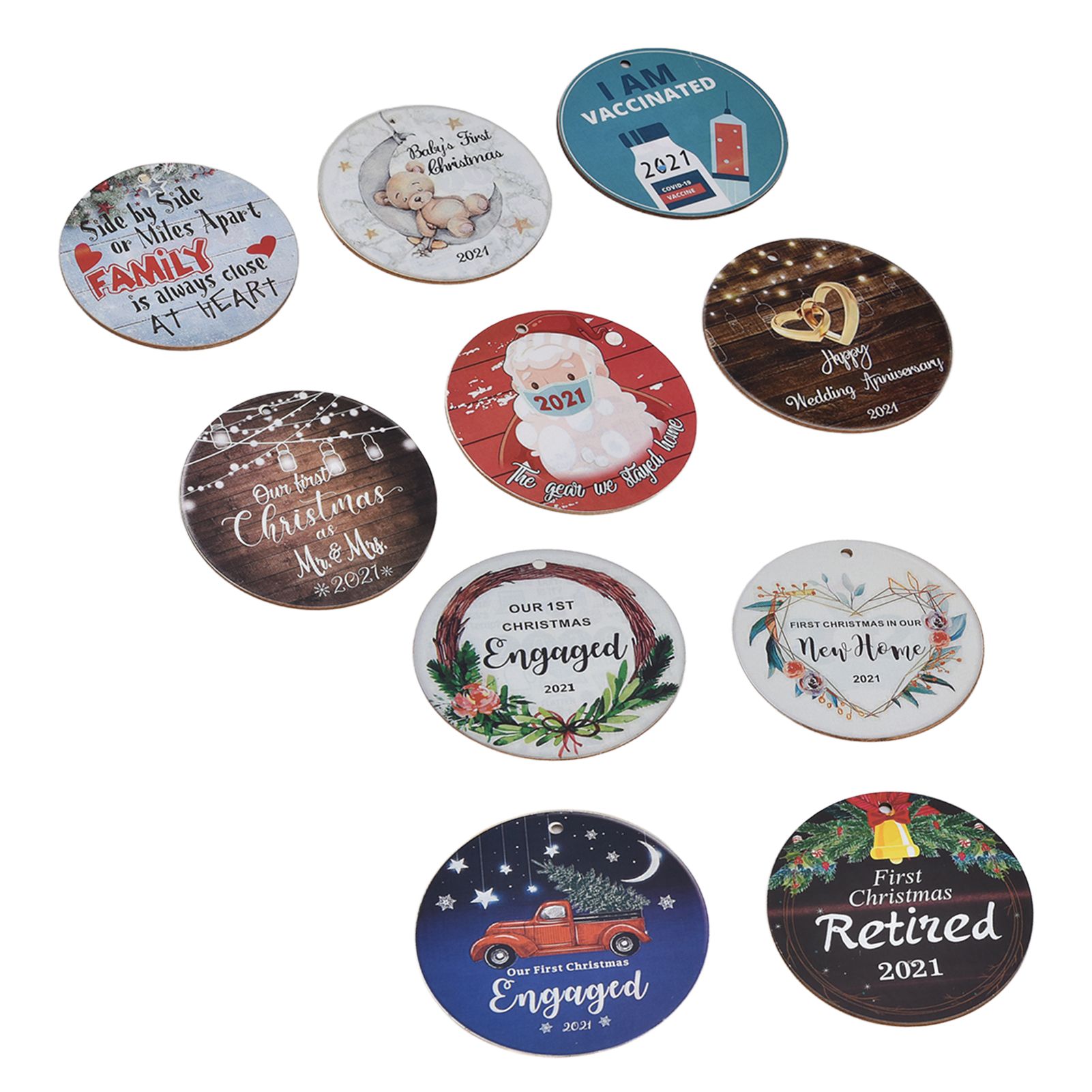 10pcs Christmas Hangings Wooden Round Beautiful Pattern Christmas Tags with view 8