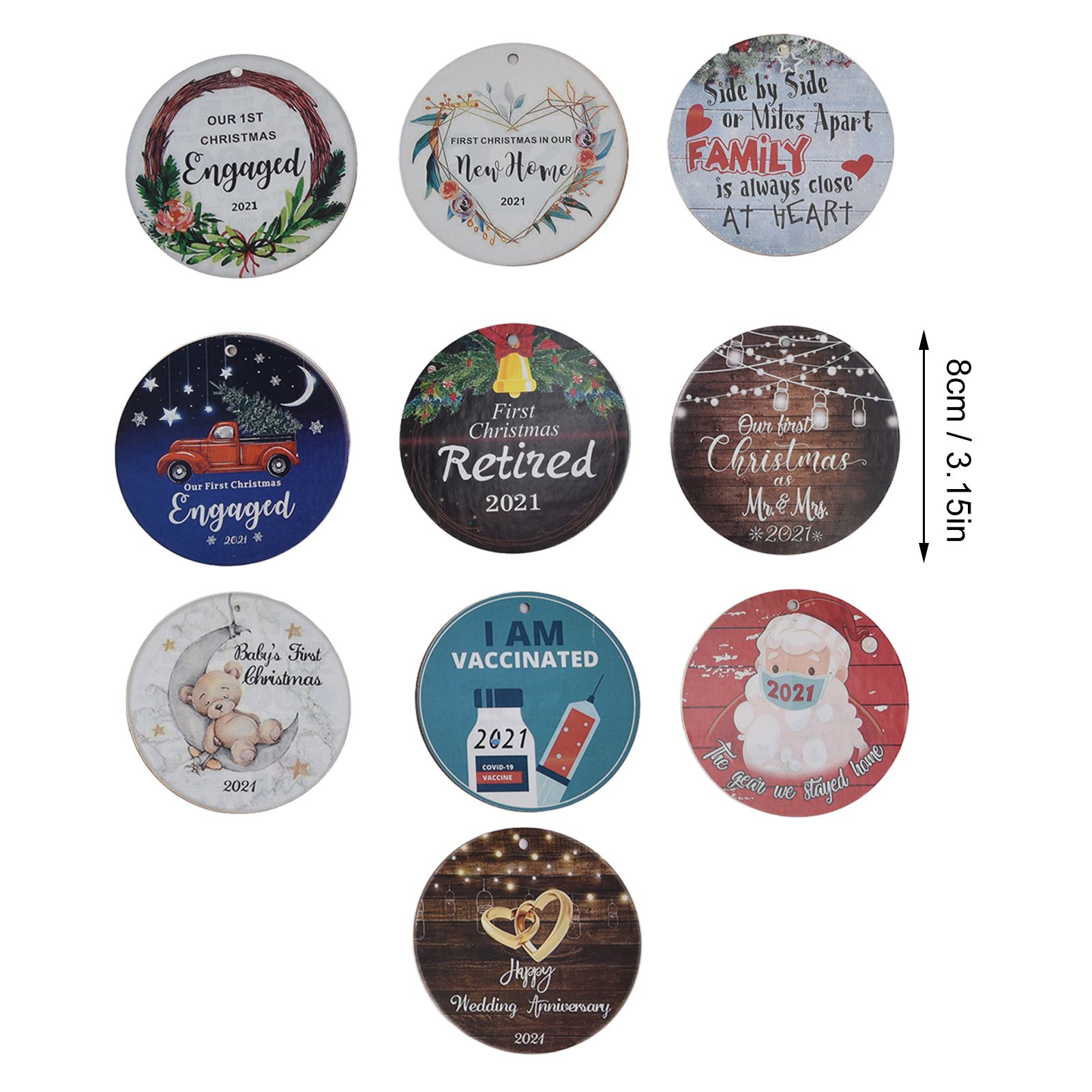 10pcs Christmas Hangings Wooden Round Beautiful Pattern Christmas Tags with view 14