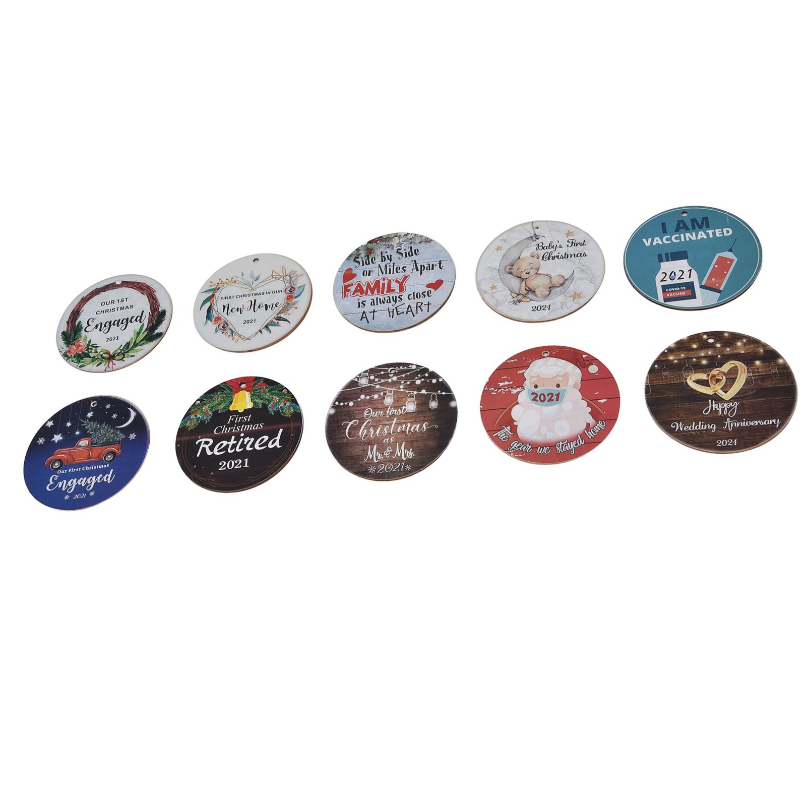 10pcs Christmas Hangings Wooden Round Beautiful Pattern Christmas Tags with view 15