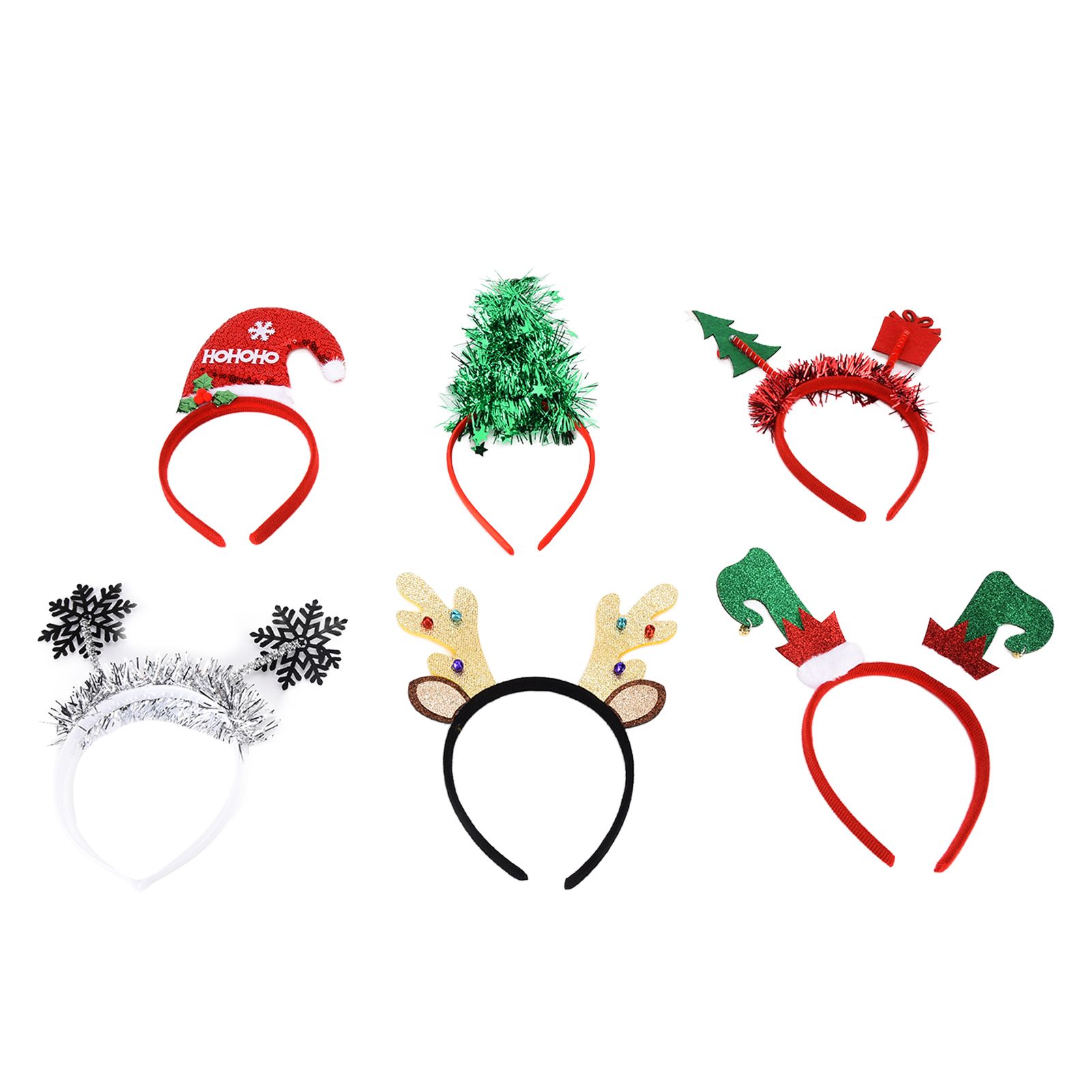 6Pcs Christmas Headband Christmas Tree Reindeer Snowflake Santa Hat Holiday view 2