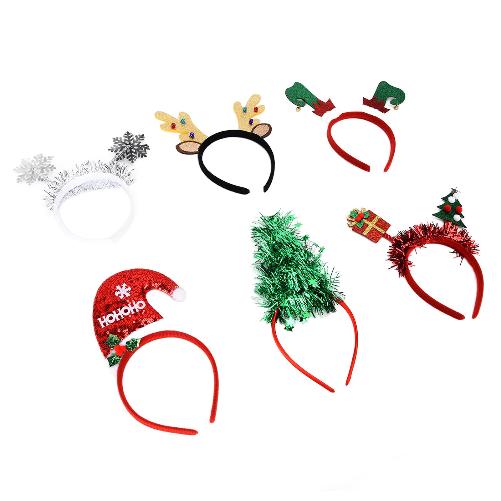 6Pcs Christmas Headband Christmas Tree Reindeer Snowflake Santa Hat Holiday view 3