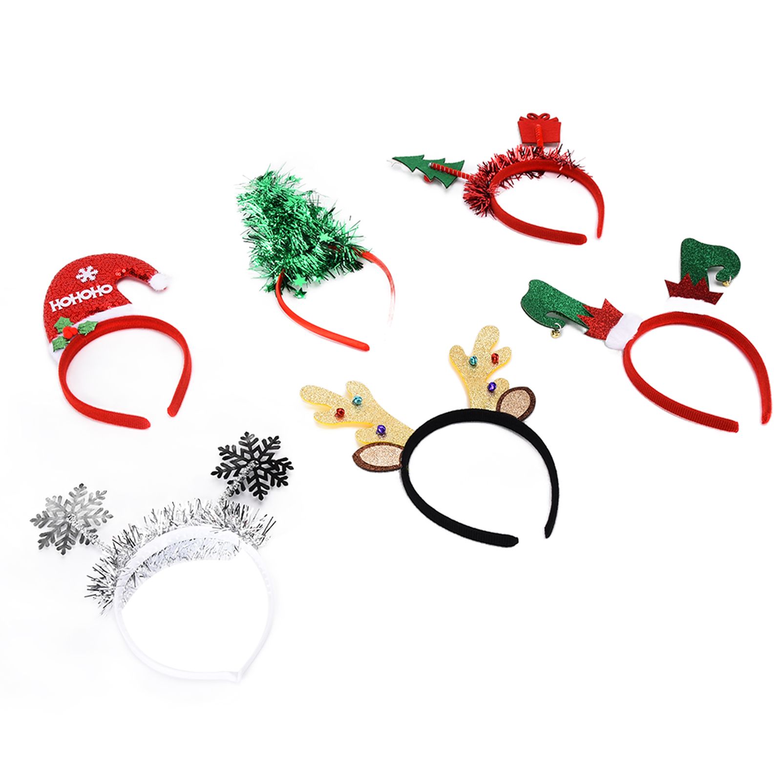 6Pcs Christmas Headband Christmas Tree Reindeer Snowflake Santa Hat Holiday view 4