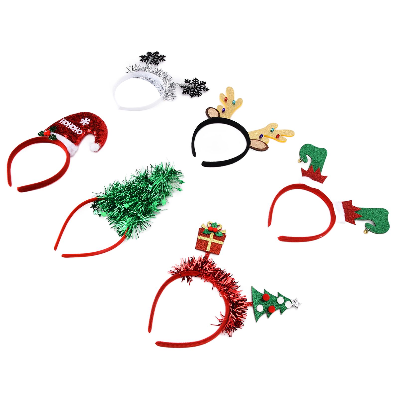 6Pcs Christmas Headband Christmas Tree Reindeer Snowflake Santa Hat Holiday view 5