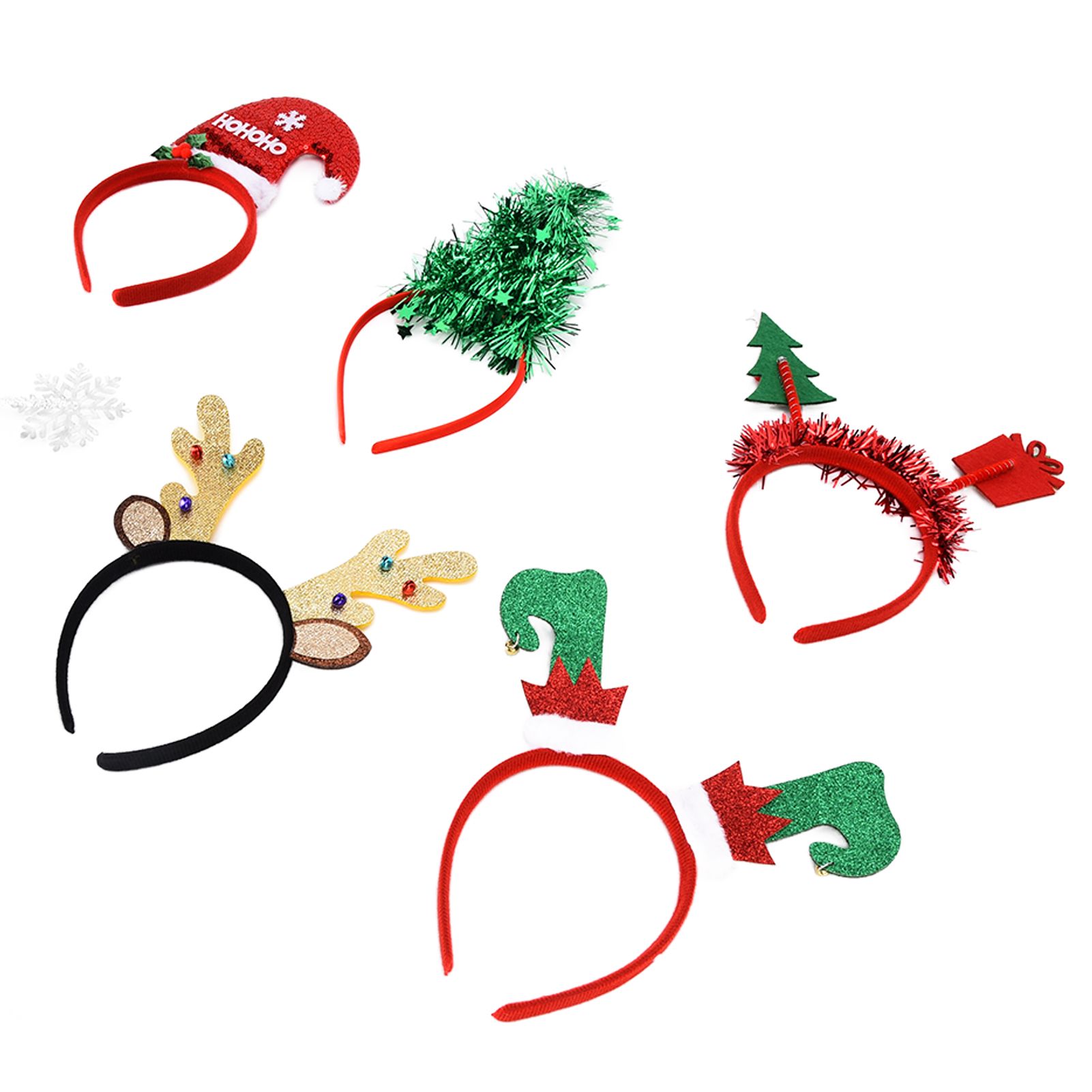 6Pcs Christmas Headband Christmas Tree Reindeer Snowflake Santa Hat Holiday view 6