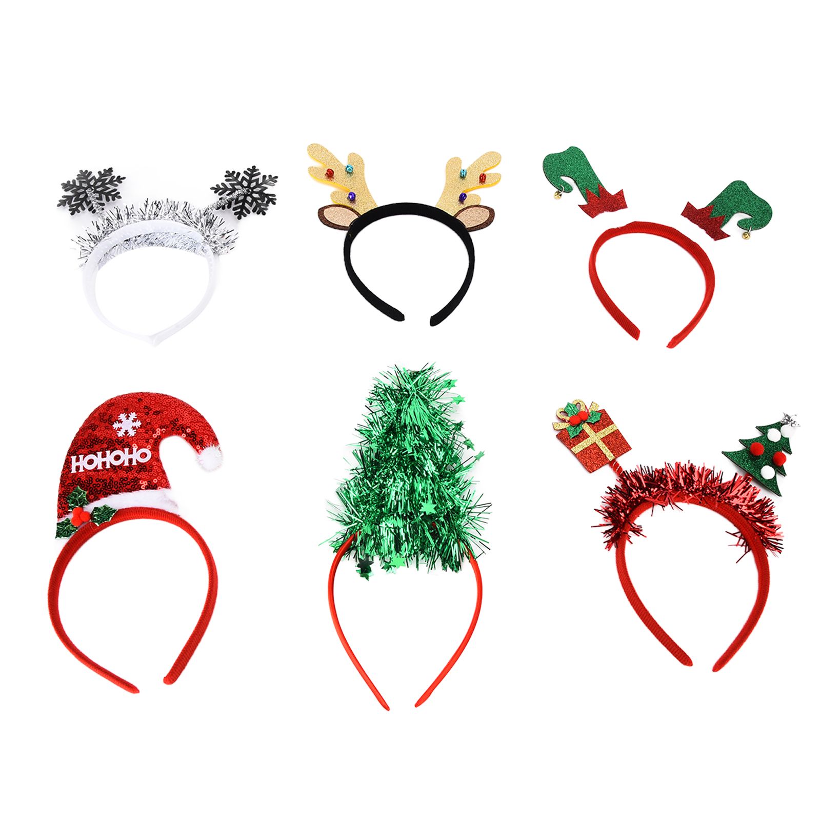 6Pcs Christmas Headband Christmas Tree Reindeer Snowflake Santa Hat Holiday view 7