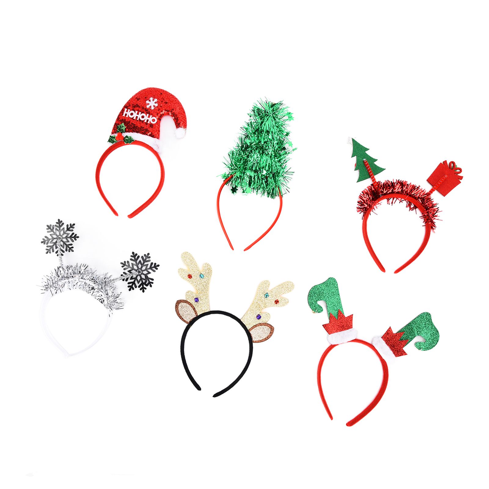 6Pcs Christmas Headband Christmas Tree Reindeer Snowflake Santa Hat Holiday view 8