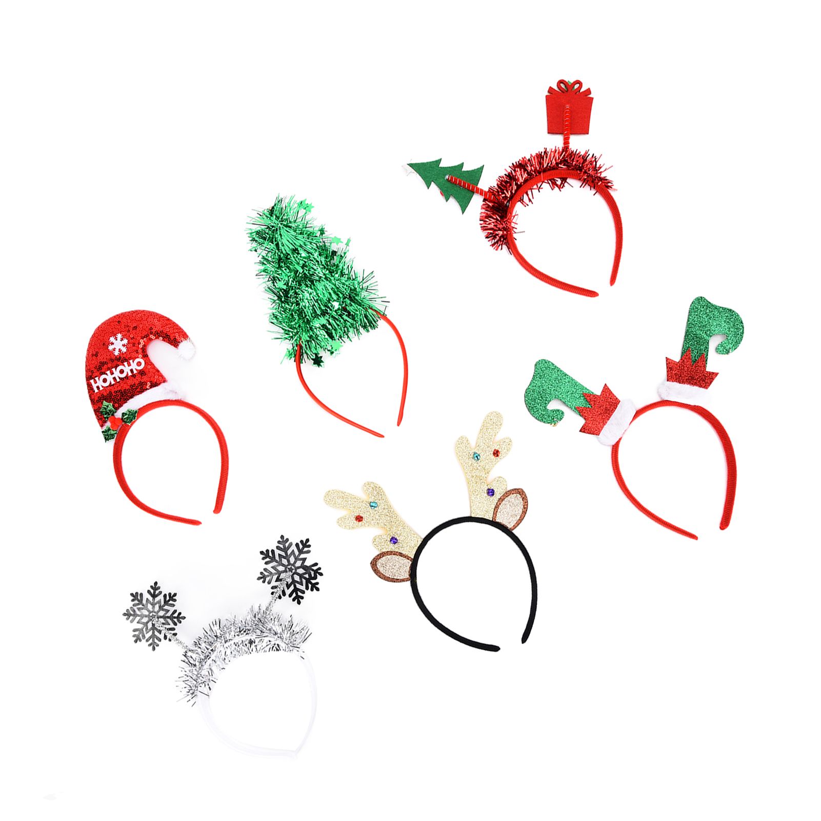6Pcs Christmas Headband Christmas Tree Reindeer Snowflake Santa Hat Holiday view 9