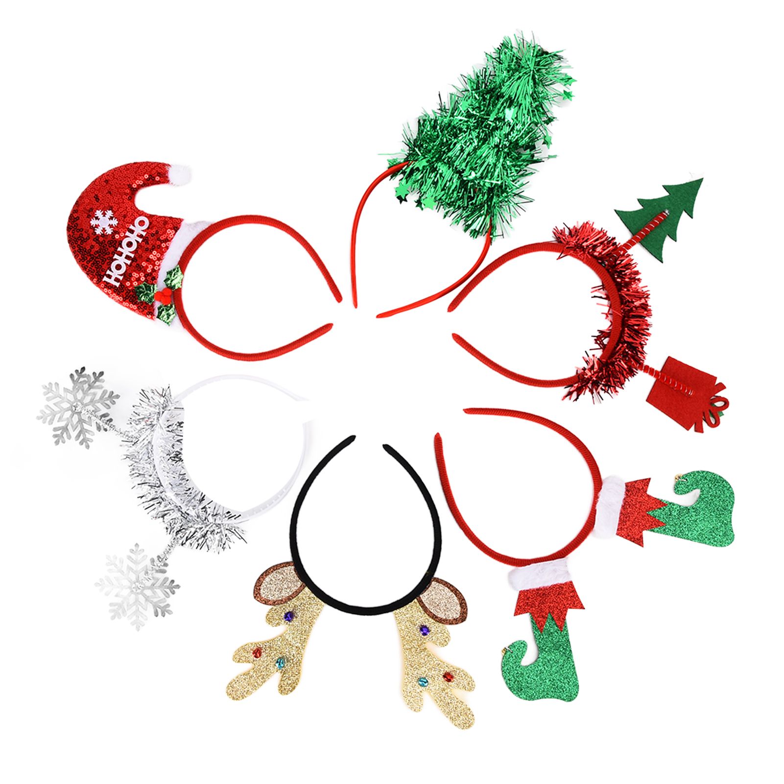 6Pcs Christmas Headband Christmas Tree Reindeer Snowflake Santa Hat Holiday view 10