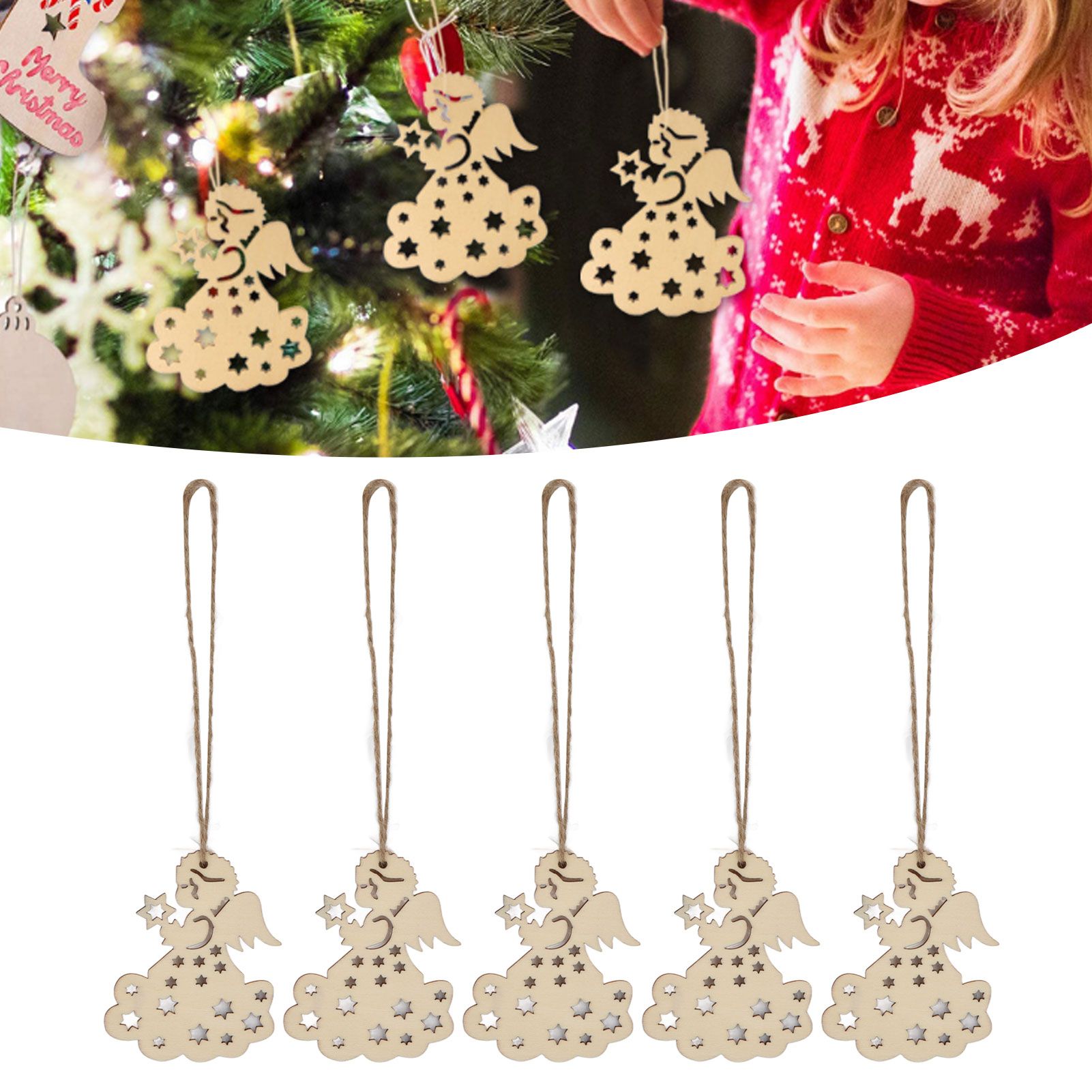 40pcs Christmas Tree Ornaments Wooden Hallow Cute Christmas Hangings with view 12