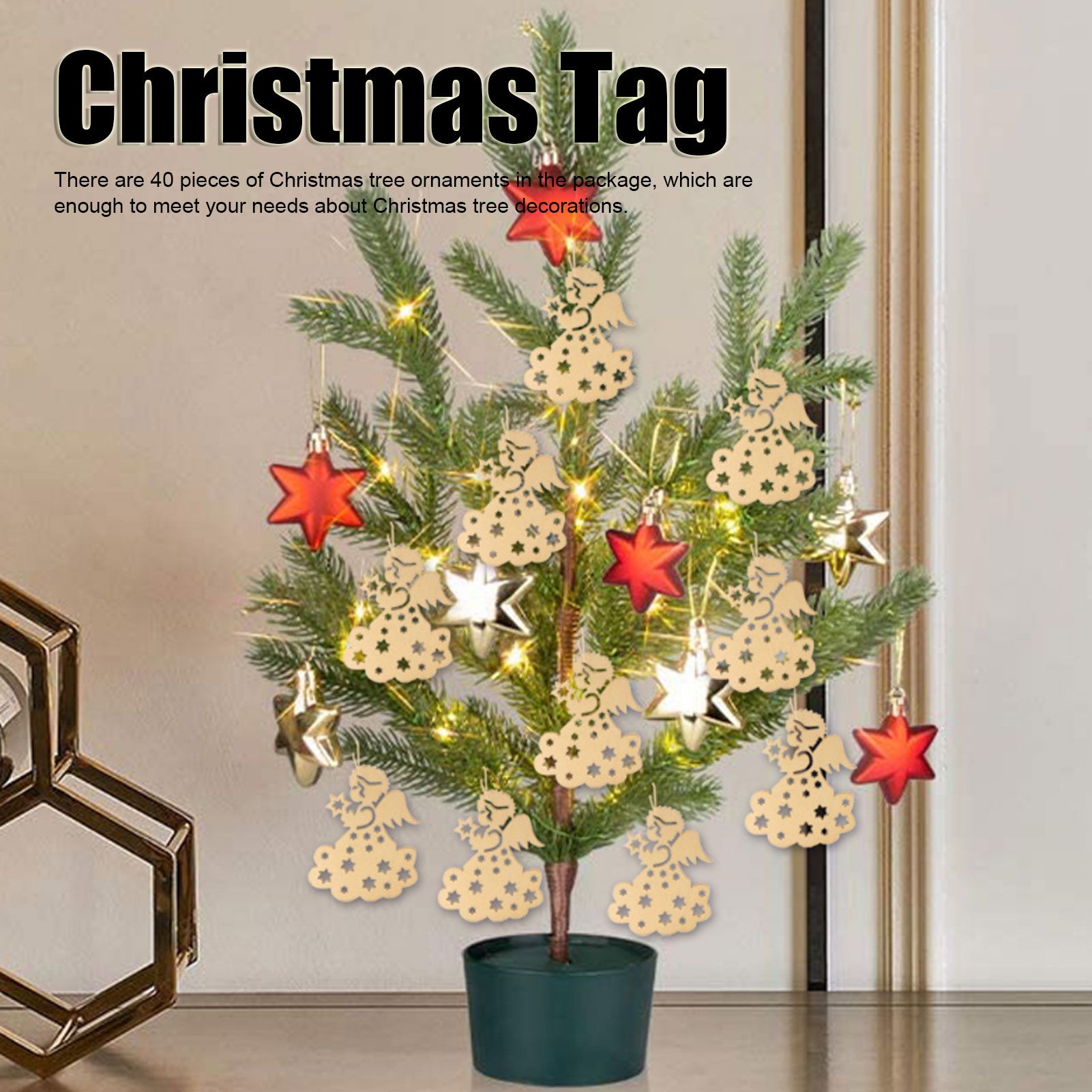 40pcs Christmas Tree Ornaments Wooden Hallow Cute Christmas Hangings with view 14