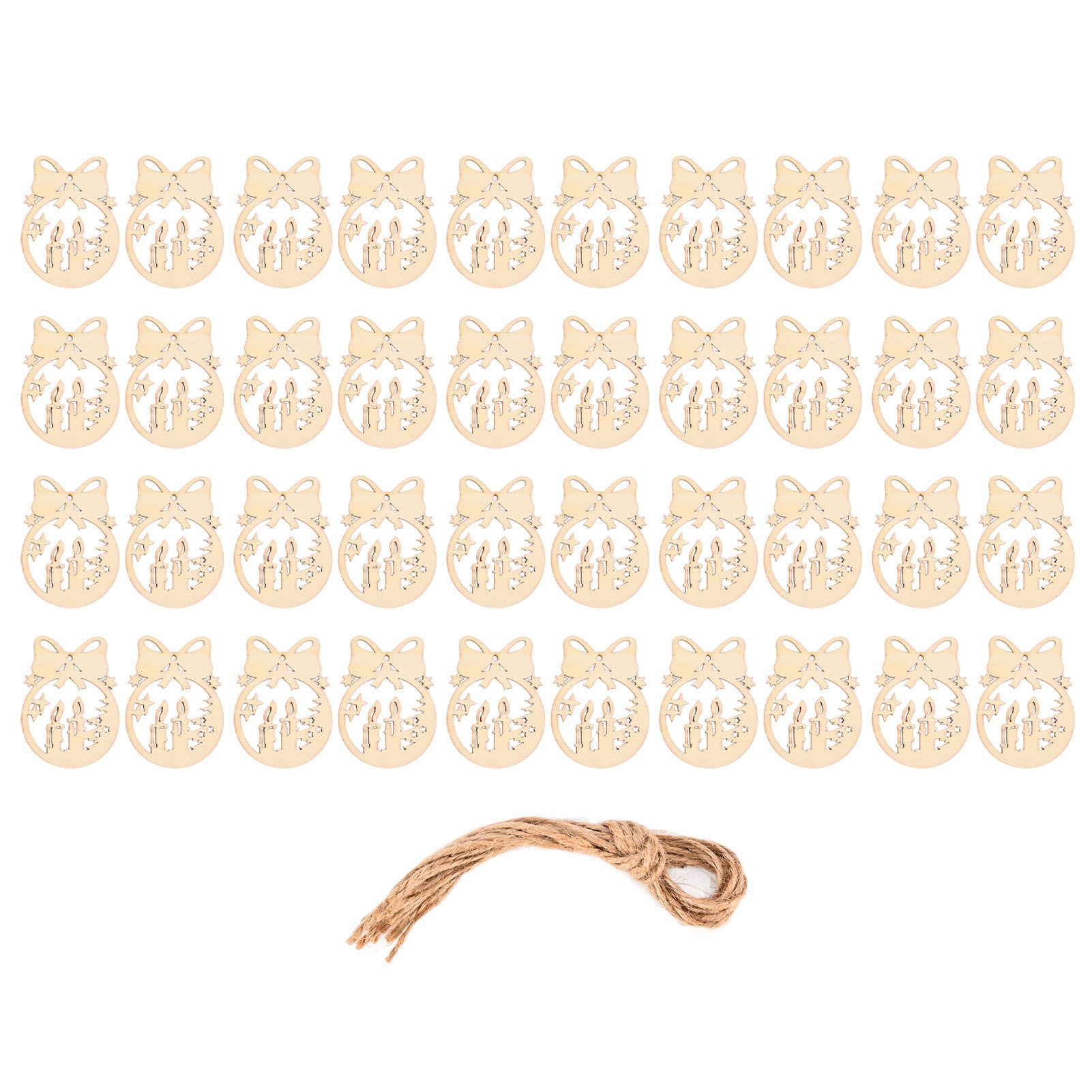 40Pcs Wooden Christmas Tree Decor Hanging Ornaments Set Hollow Wood Tree