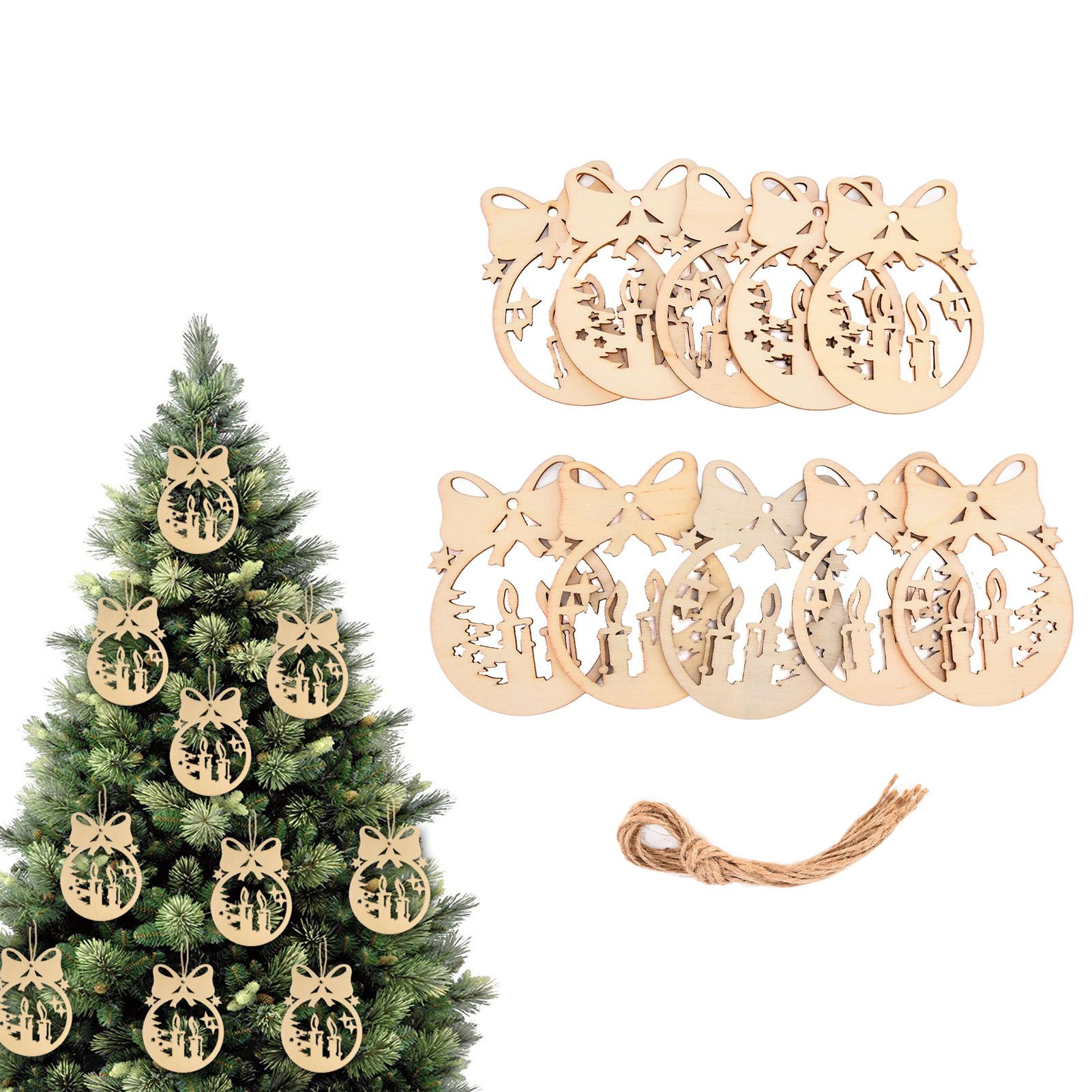 40Pcs Wooden Christmas Tree Decor Hanging Ornaments Set Hollow Wood Tree view 11