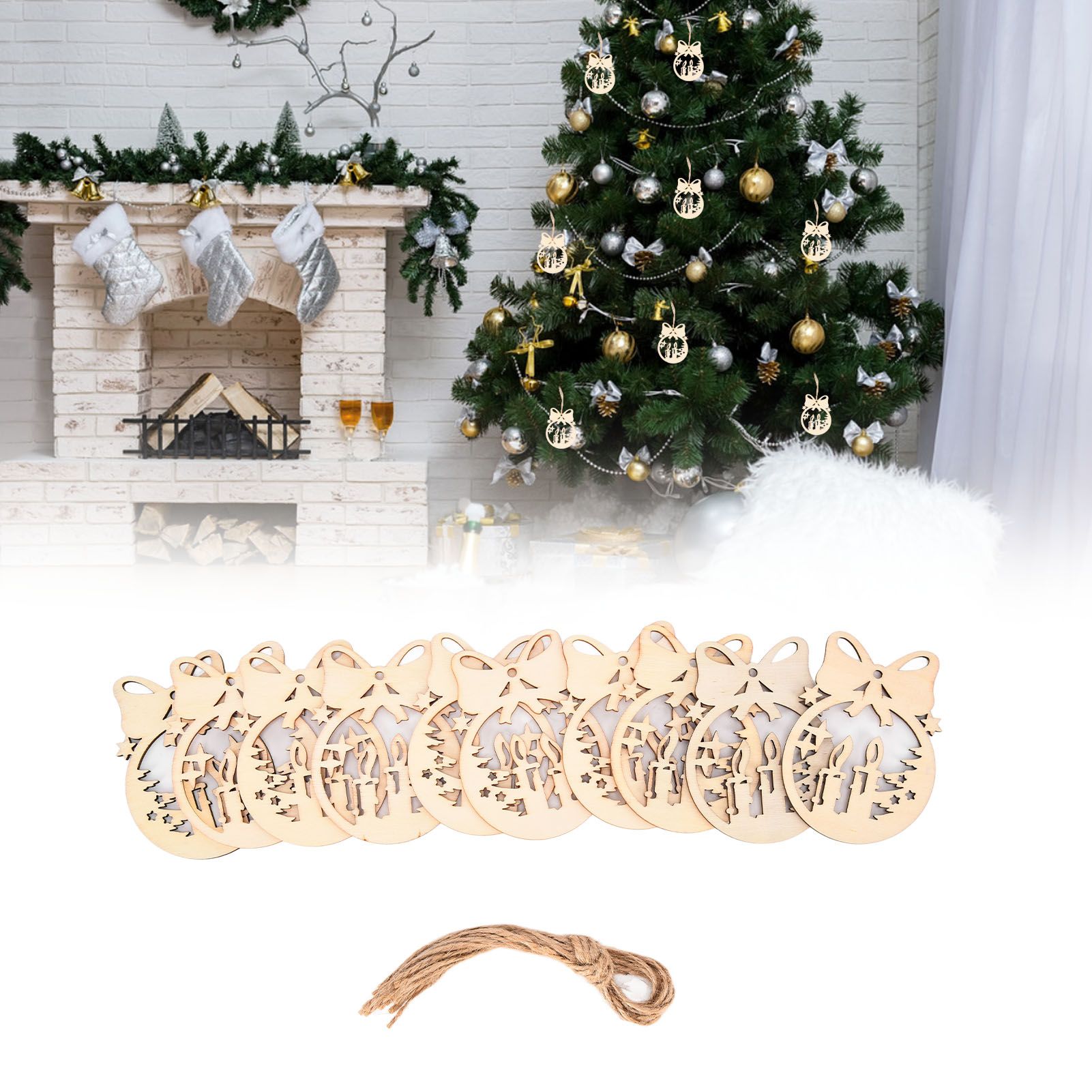 40Pcs Wooden Christmas Tree Decor Hanging Ornaments Set Hollow Wood Tree view 12