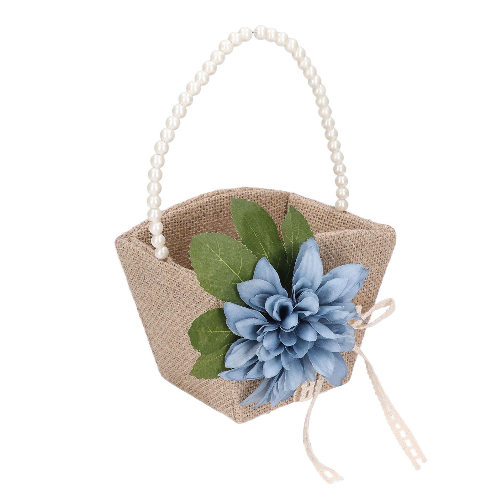 Flower Girl Basket Retro Linen Lovely Appearance Pearl Handle Lightweight