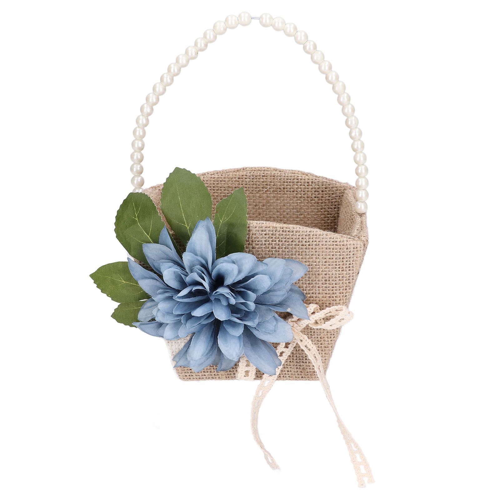 Flower Girl Basket Retro Linen Lovely Appearance Pearl Handle Lightweight view 2