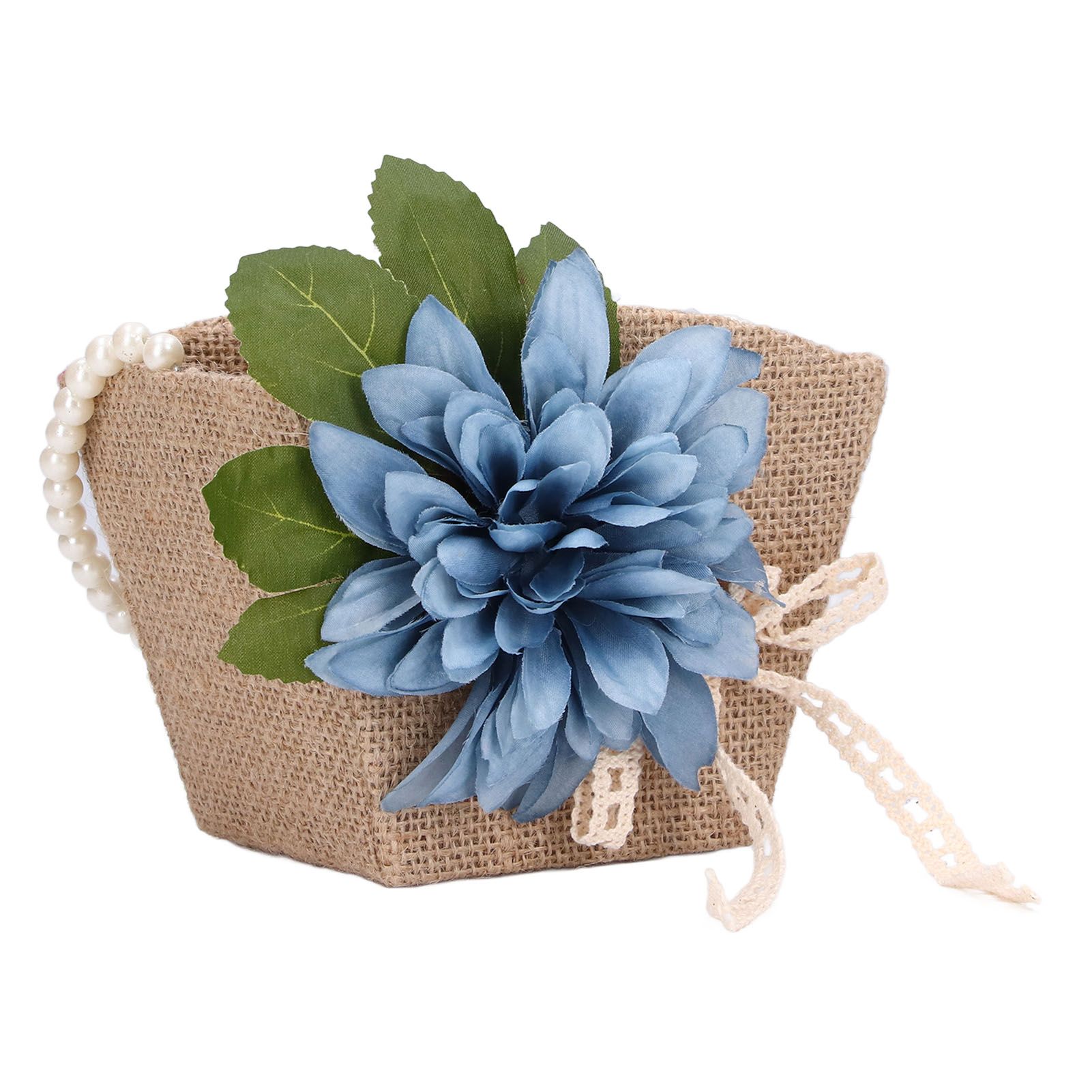 Flower Girl Basket Retro Linen Lovely Appearance Pearl Handle Lightweight view 3