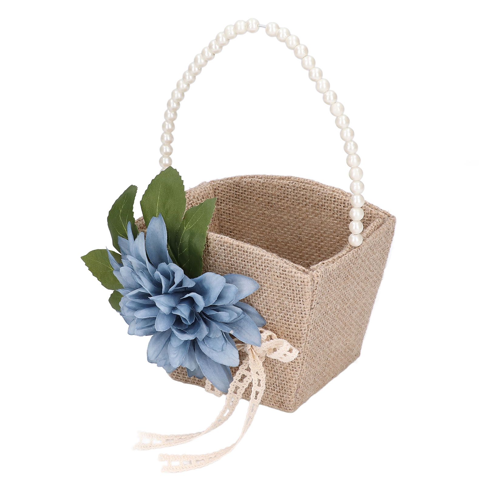 Flower Girl Basket Retro Linen Lovely Appearance Pearl Handle Lightweight view 4