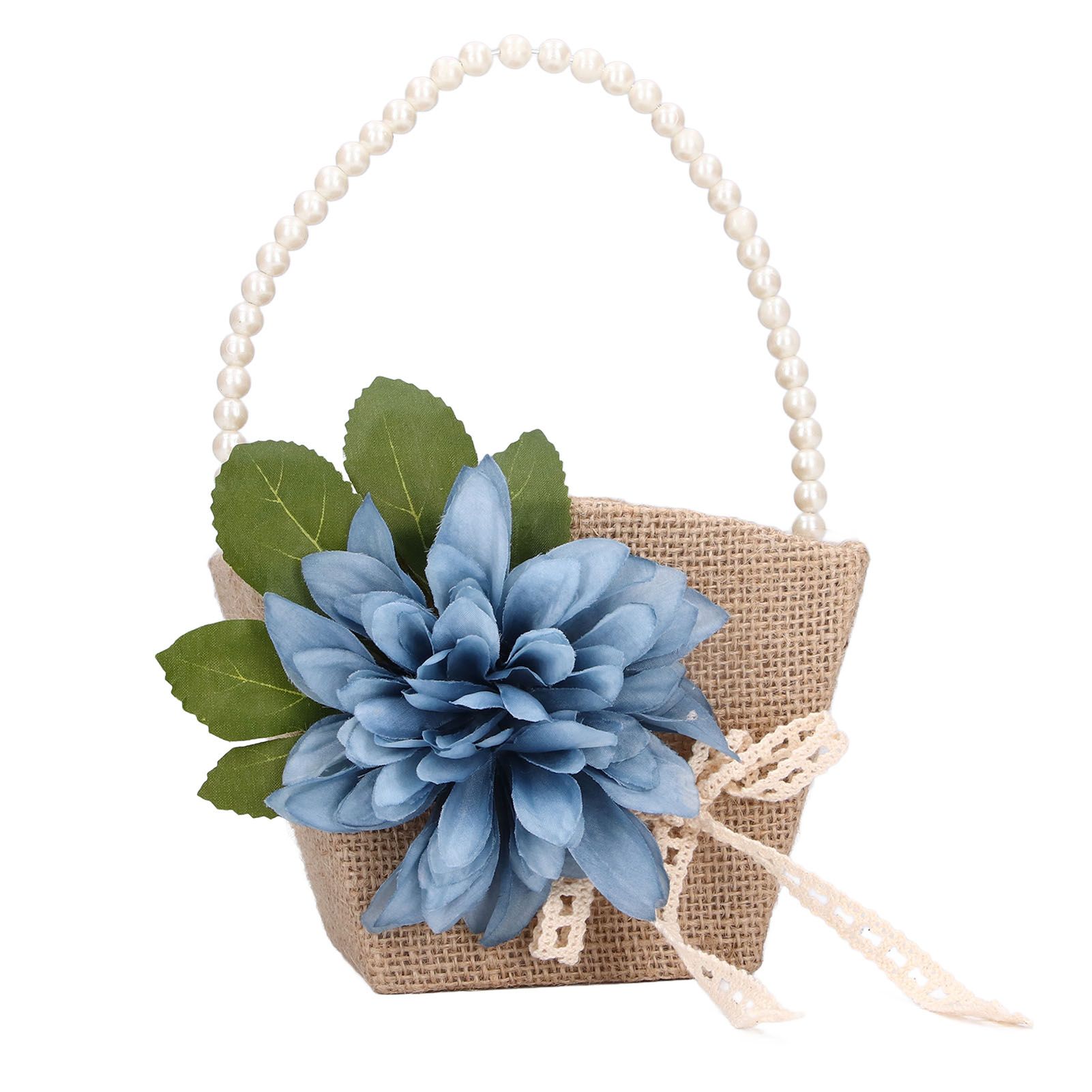 Flower Girl Basket Retro Linen Lovely Appearance Pearl Handle Lightweight view 5