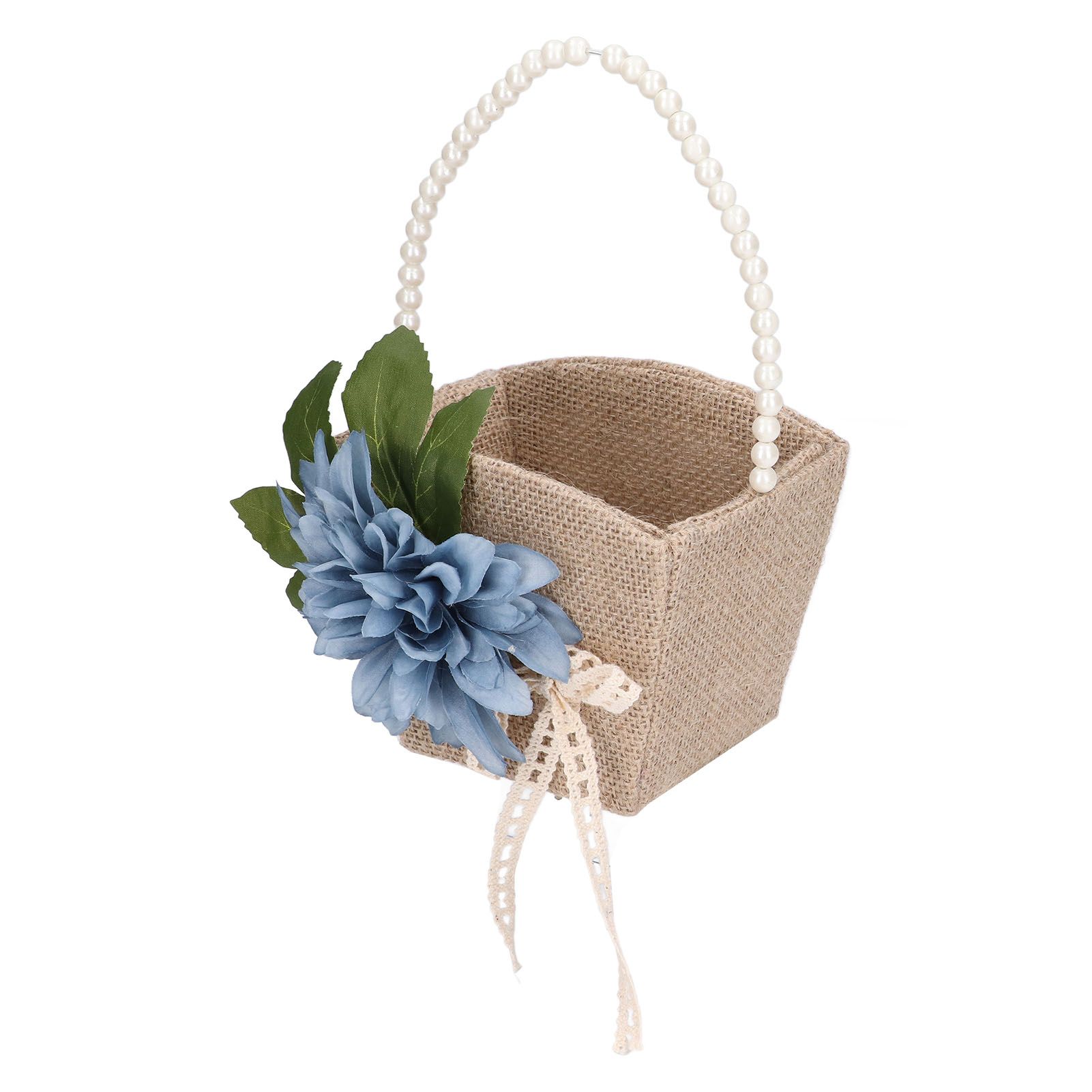 Flower Girl Basket Retro Linen Lovely Appearance Pearl Handle Lightweight view 7