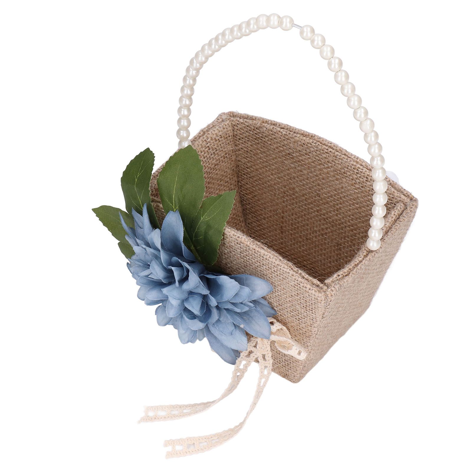 Flower Girl Basket Retro Linen Lovely Appearance Pearl Handle Lightweight view 8