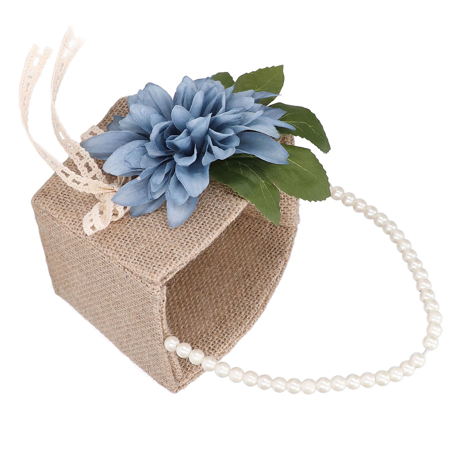 Flower Girl Basket Retro Linen Lovely Appearance Pearl Handle Lightweight view 9