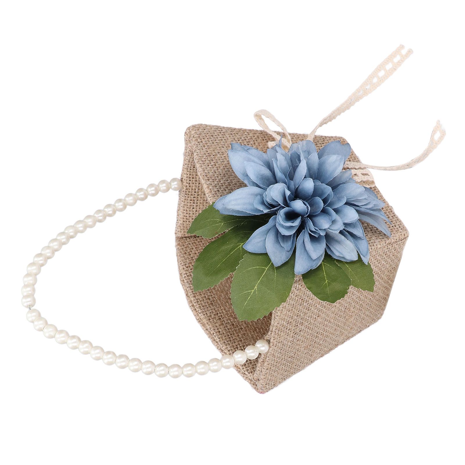 Flower Girl Basket Retro Linen Lovely Appearance Pearl Handle Lightweight view 10