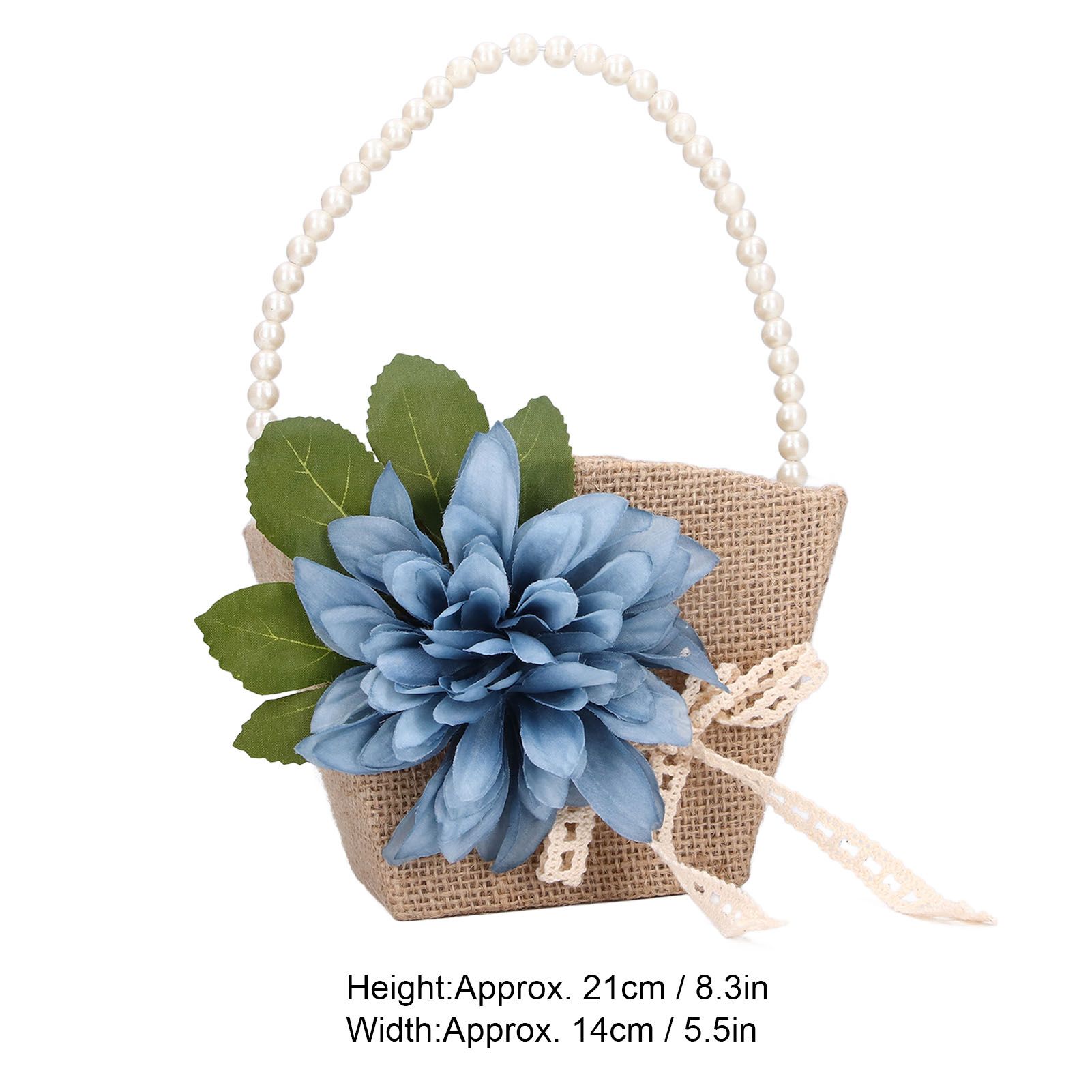 Flower Girl Basket Retro Linen Lovely Appearance Pearl Handle Lightweight view 13