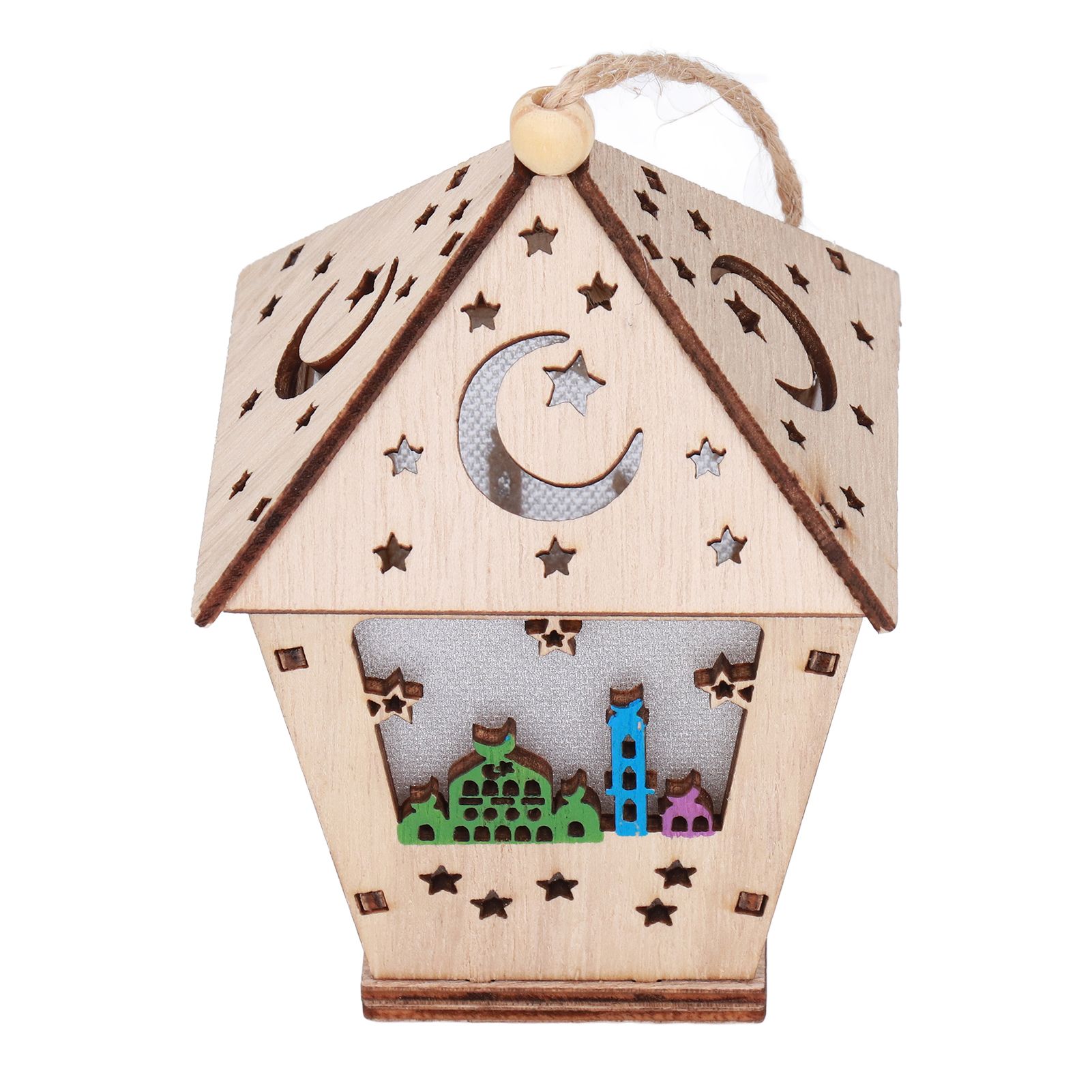 Ramadan Lamp Three Dimensional House Shape Unique Design Hanging Light Wooden view 3