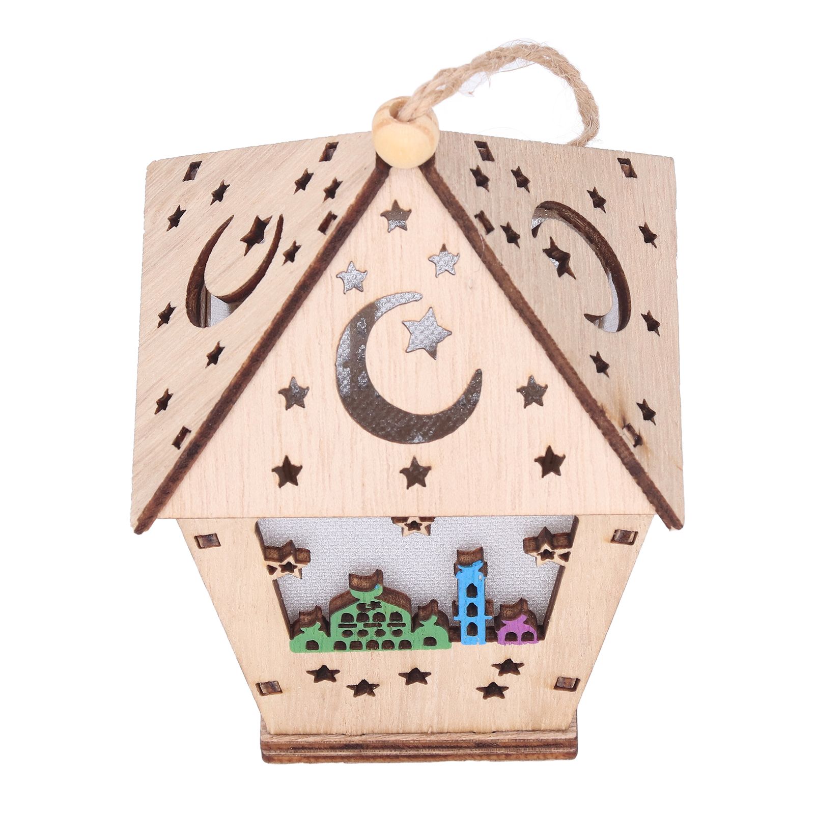 Ramadan Lamp Three Dimensional House Shape Unique Design Hanging Light Wooden view 4