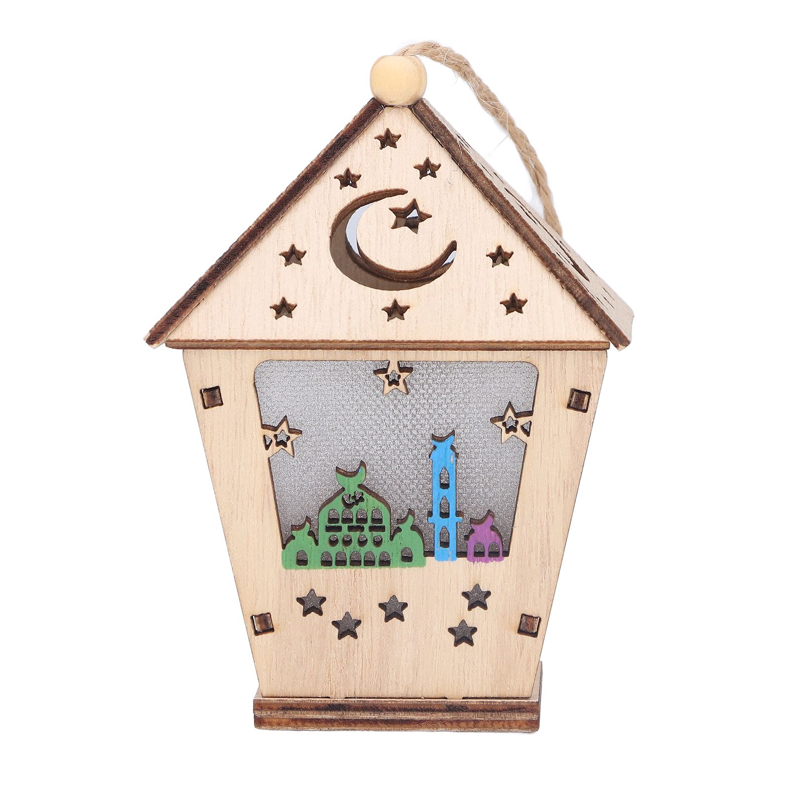 Ramadan Lamp Three Dimensional House Shape Unique Design Hanging Light Wooden view 5