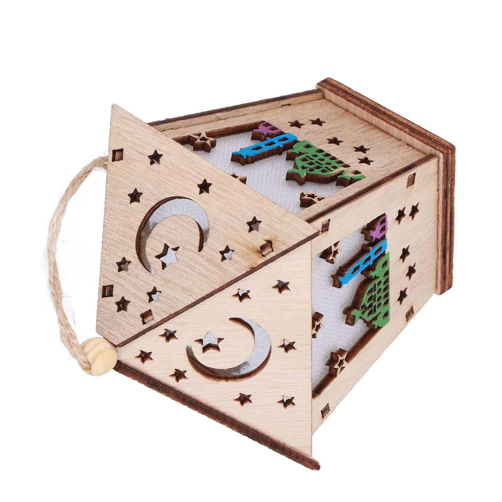 Ramadan Lamp Three Dimensional House Shape Unique Design Hanging Light Wooden view 7