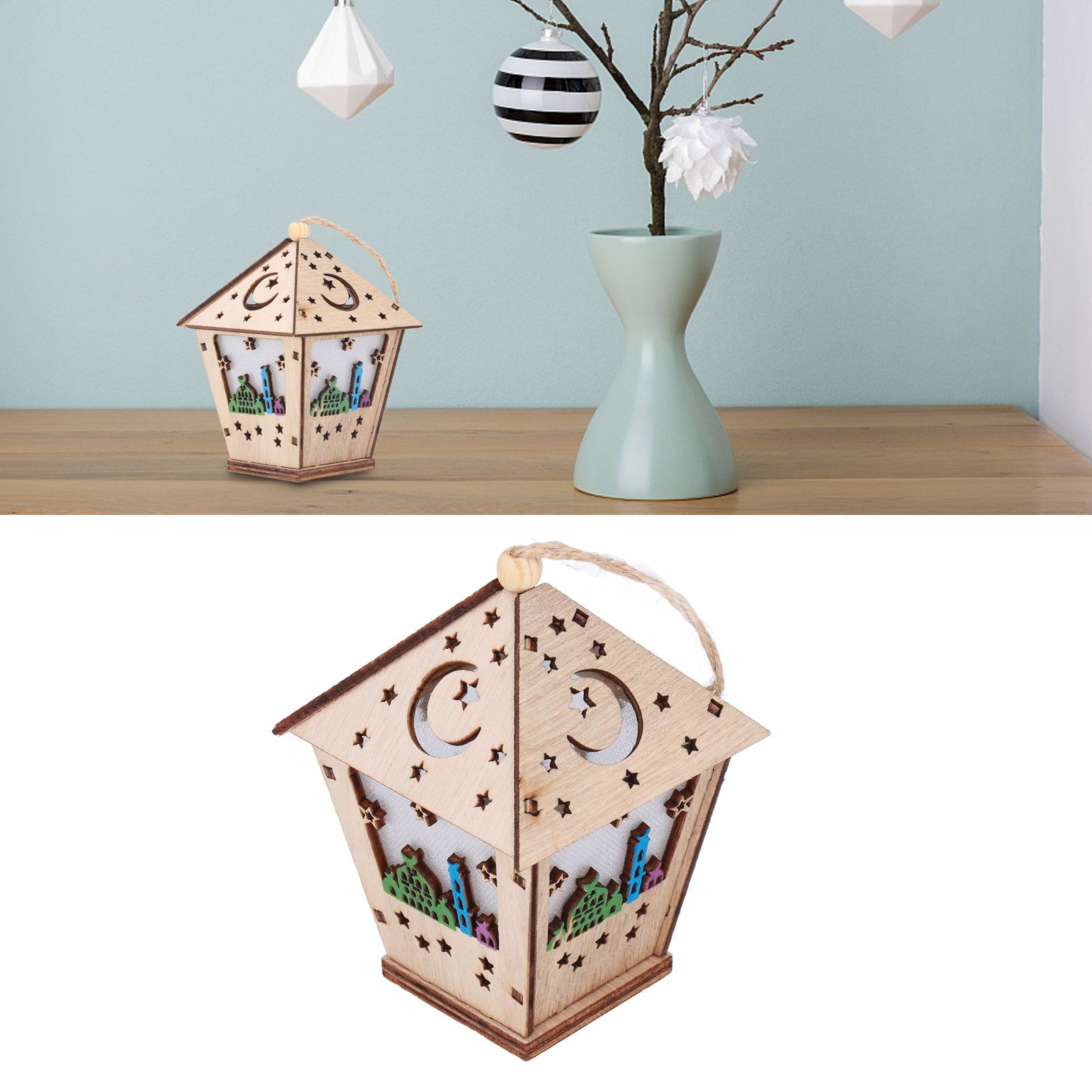 Ramadan Lamp Three Dimensional House Shape Unique Design Hanging Light Wooden view 11