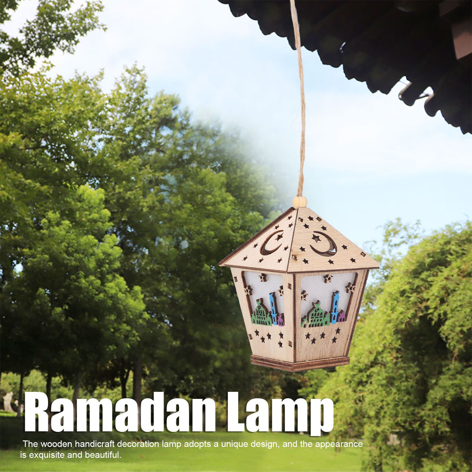 Ramadan Lamp Three Dimensional House Shape Unique Design Hanging Light Wooden view 14