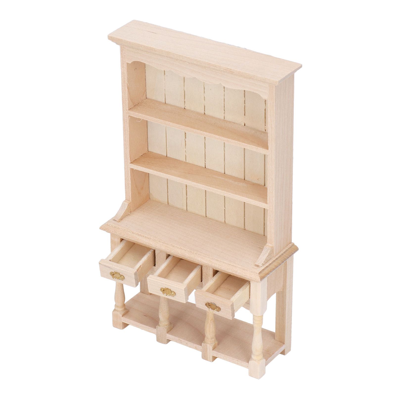 Dollhouse Bookshelf 1/12 Scale 3 Layer Drawer Design Classic Pure Colors DIY view 8
