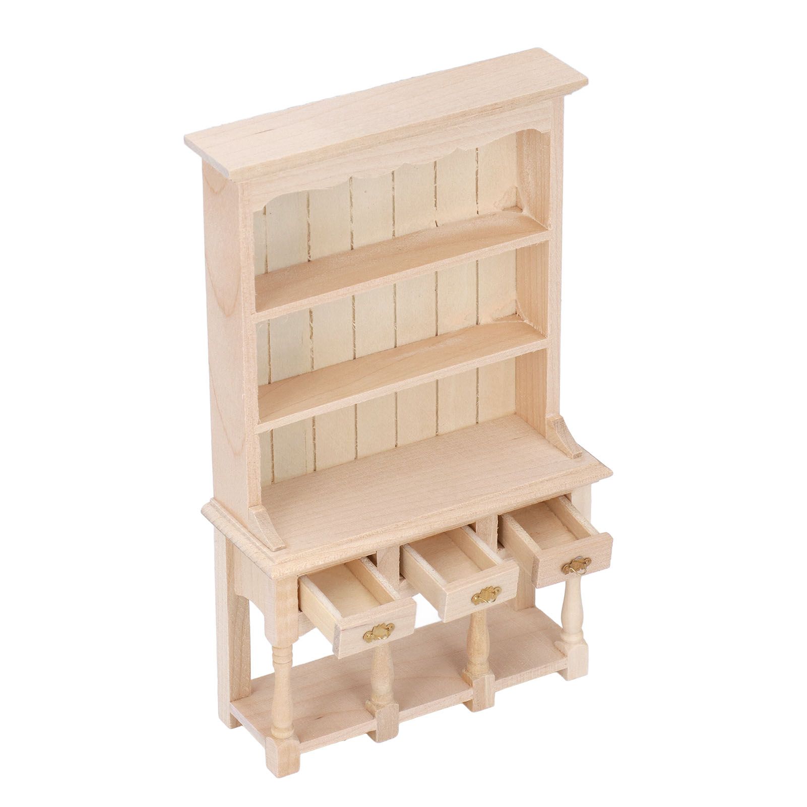 Dollhouse Bookshelf 1/12 Scale 3 Layer Drawer Design Classic Pure Colors DIY view 9