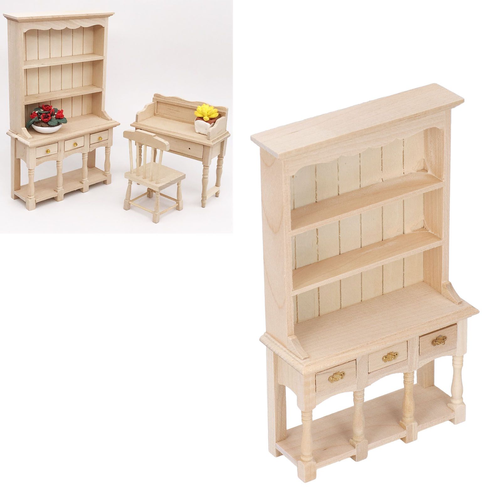 Dollhouse Bookshelf 1/12 Scale 3 Layer Drawer Design Classic Pure Colors DIY view 11