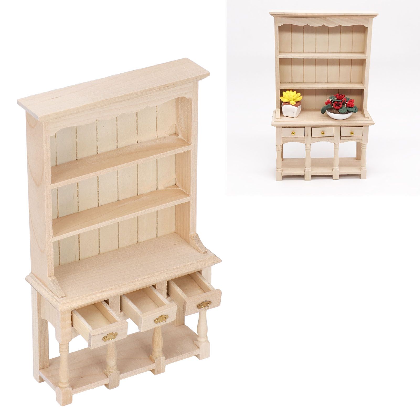 Dollhouse Bookshelf 1/12 Scale 3 Layer Drawer Design Classic Pure Colors DIY view 12