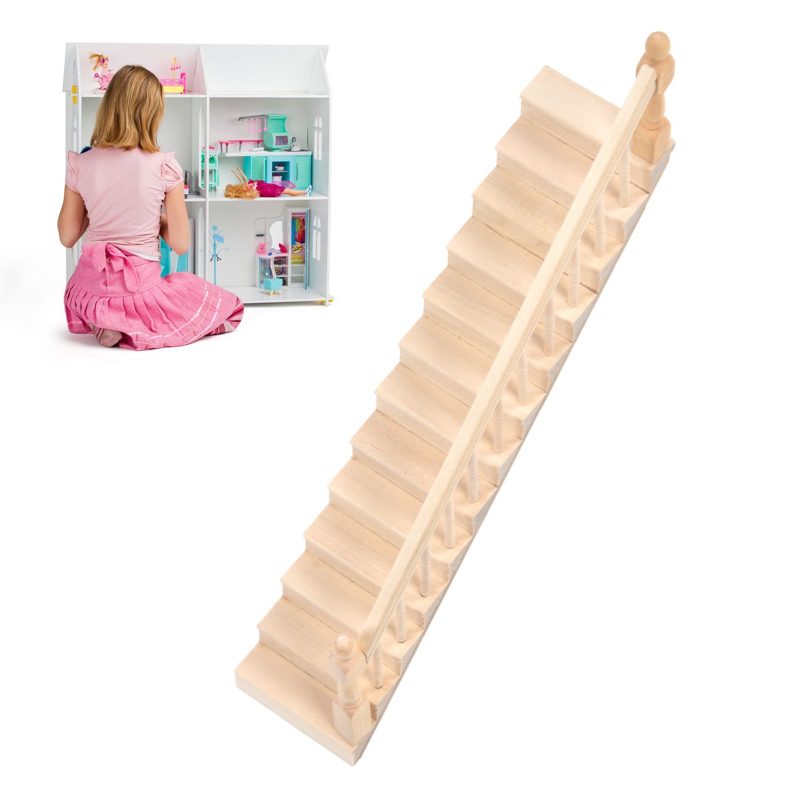 Doll House Stairs Glossy Rounded Corners Birch Material DIY Vivd Cute 1/12 view 11