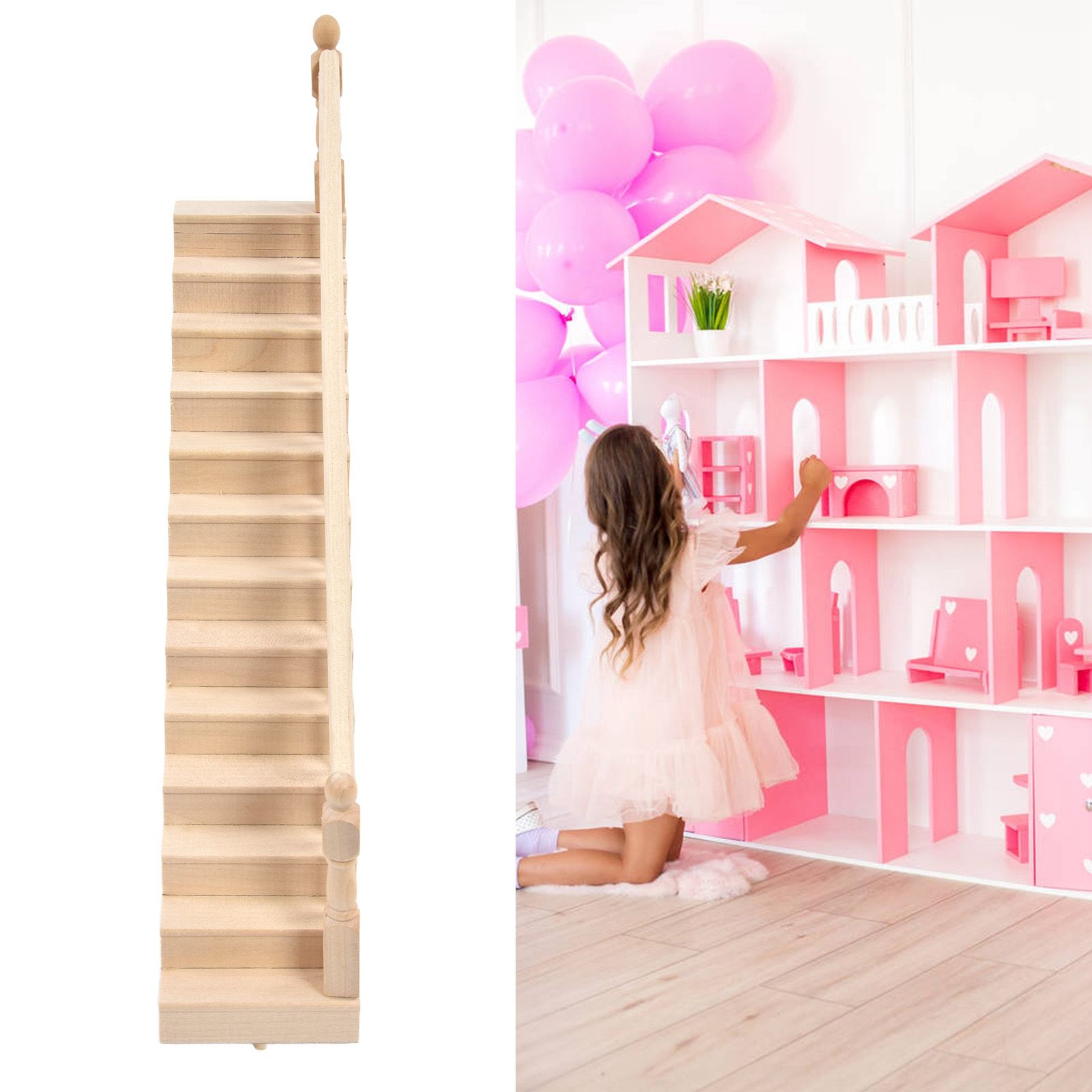 Doll House Stairs Glossy Rounded Corners Birch Material DIY Vivd Cute 1/12 view 12