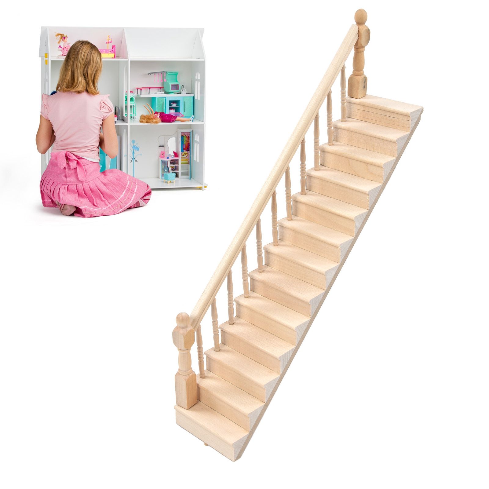 Doll House Stairs Glossy Rounded Corners Birch Material DIY Vivd Cute 1/12 view 11