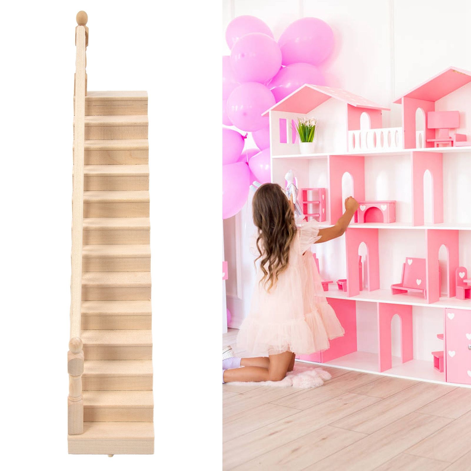 Doll House Stairs Glossy Rounded Corners Birch Material DIY Vivd Cute 1/12 view 12