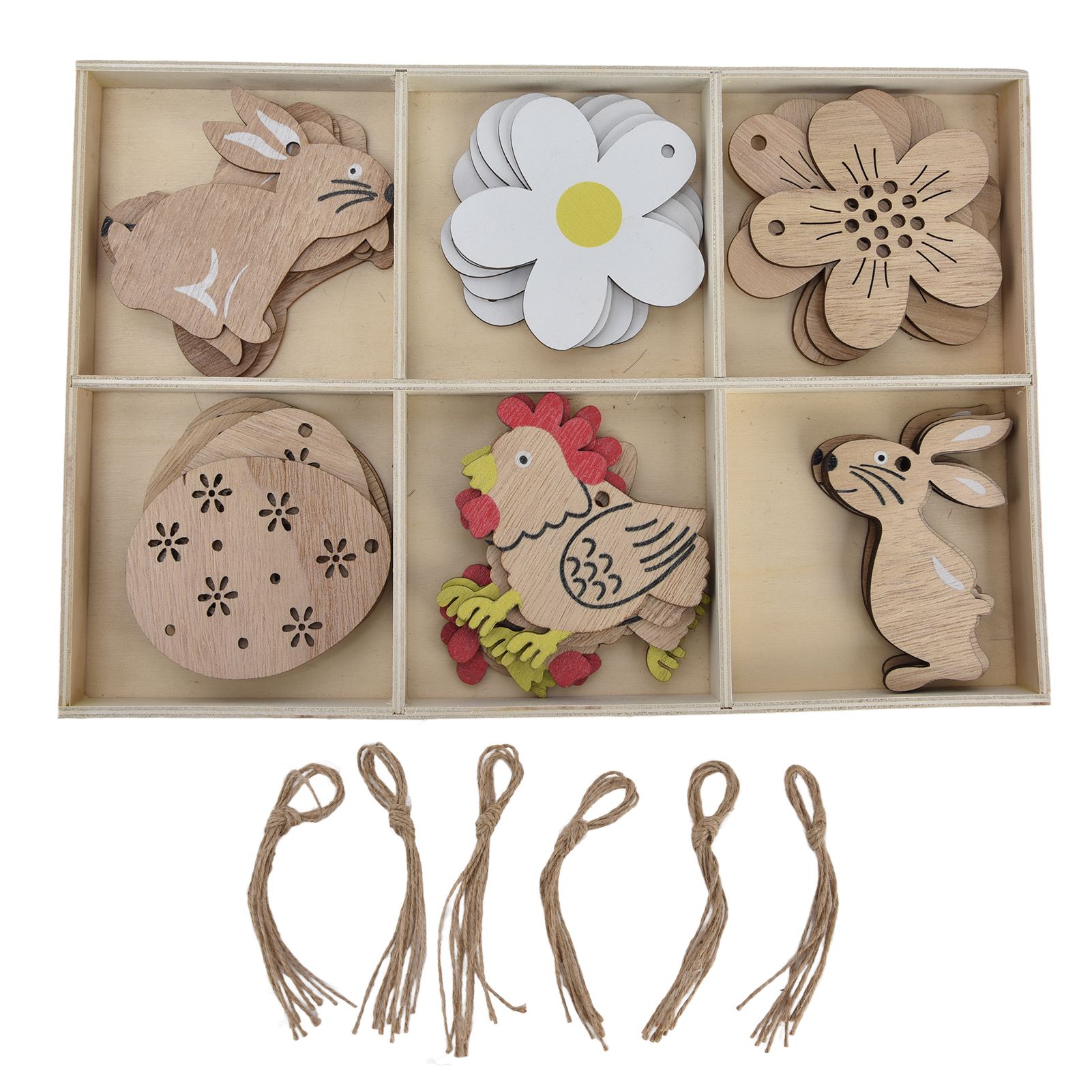 30Pcs Wooden Easter Pendant Bunny Flower Chicken Eggs Durable Wood Eye — image 1