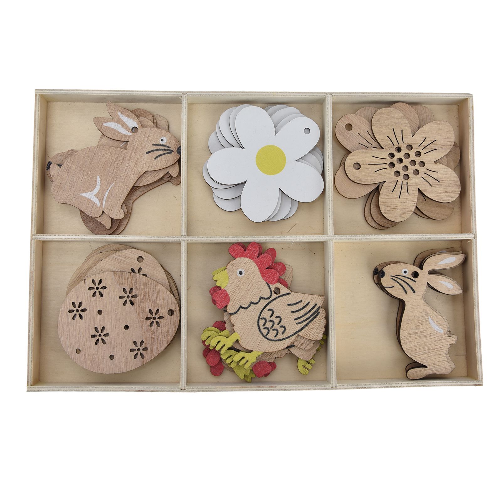 30Pcs Wooden Easter Pendant Bunny Flower Chicken Eggs Durable Wood Eye view 4