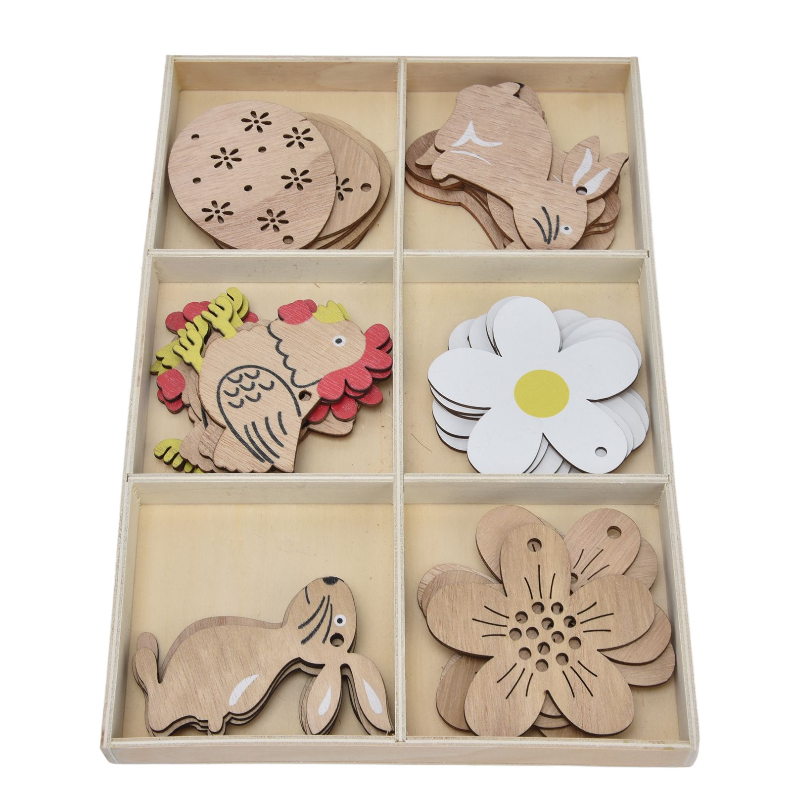 30Pcs Wooden Easter Pendant Bunny Flower Chicken Eggs Durable Wood Eye view 8