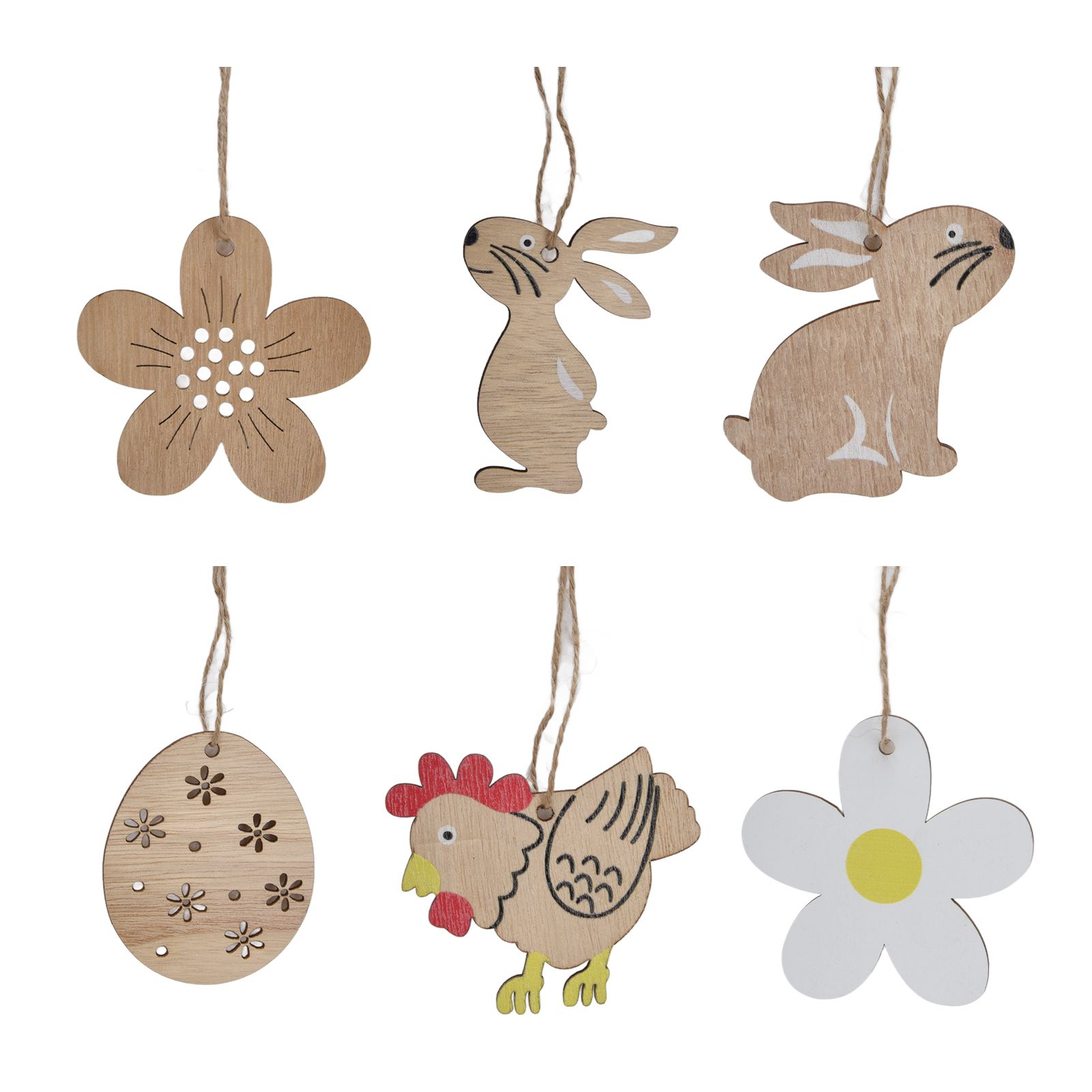 30Pcs Wooden Easter Pendant Bunny Flower Chicken Eggs Durable Wood Eye view 15