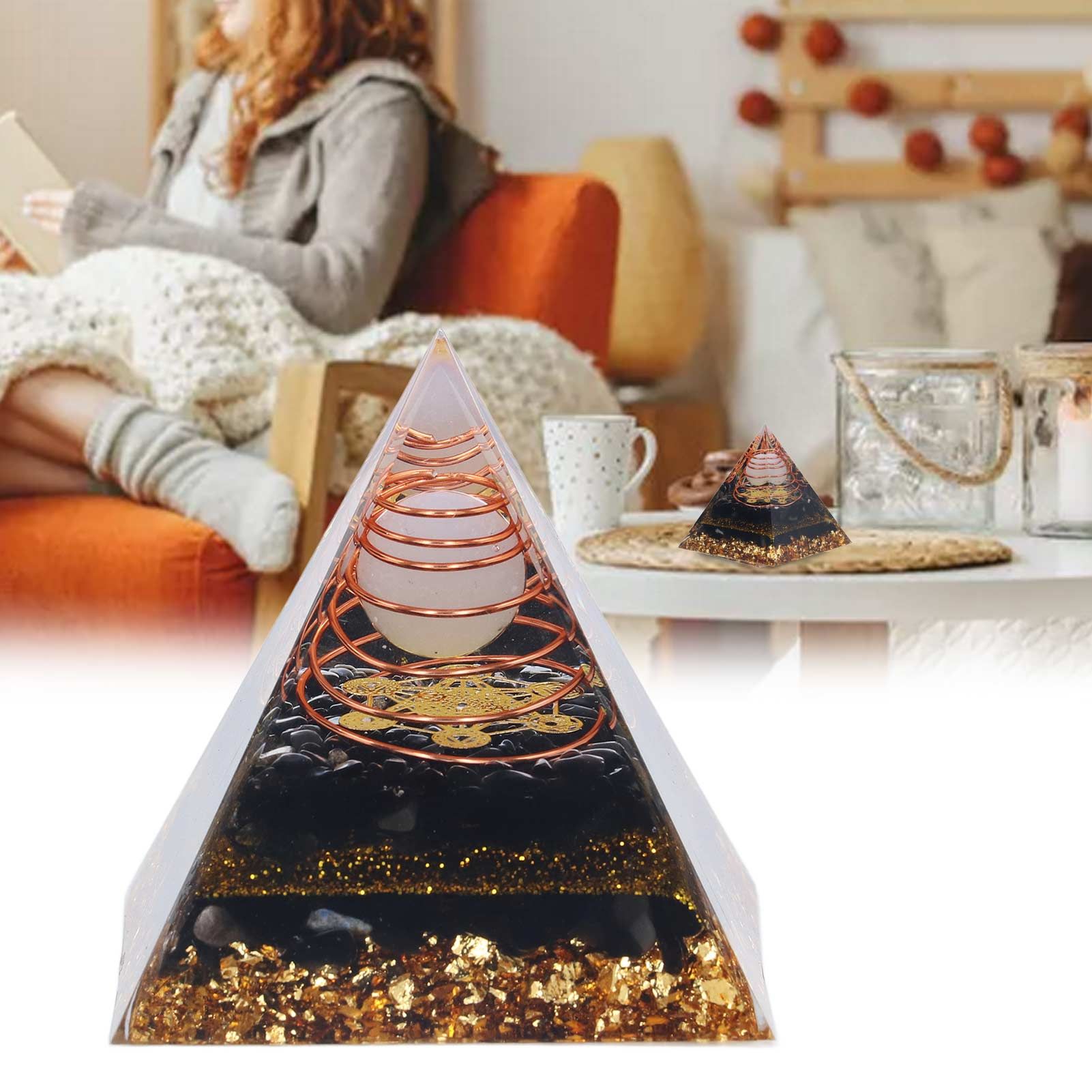 Orgone Pyramid Decorative Balancing Energy Power Stone Pyramid Ornament for view 12