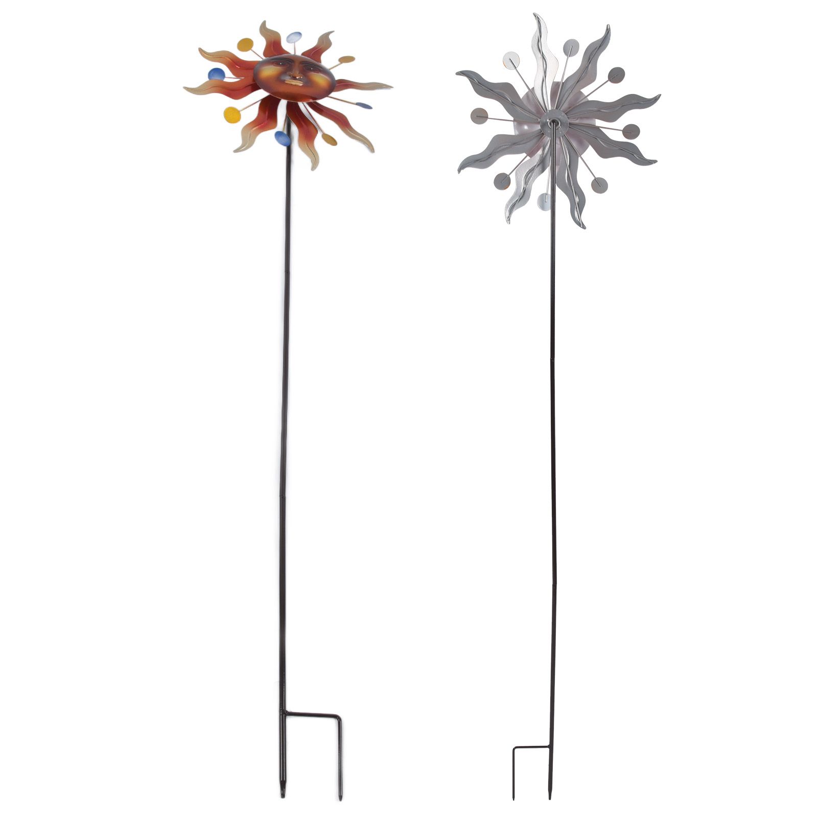 Sun Windmill Iron Weather Resistant Decorative Flower Wind Spinner with Ground view 6