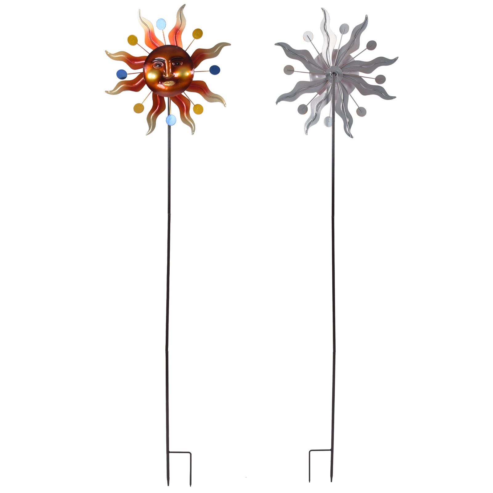 Sun Windmill Iron Weather Resistant Decorative Flower Wind Spinner with Ground view 7
